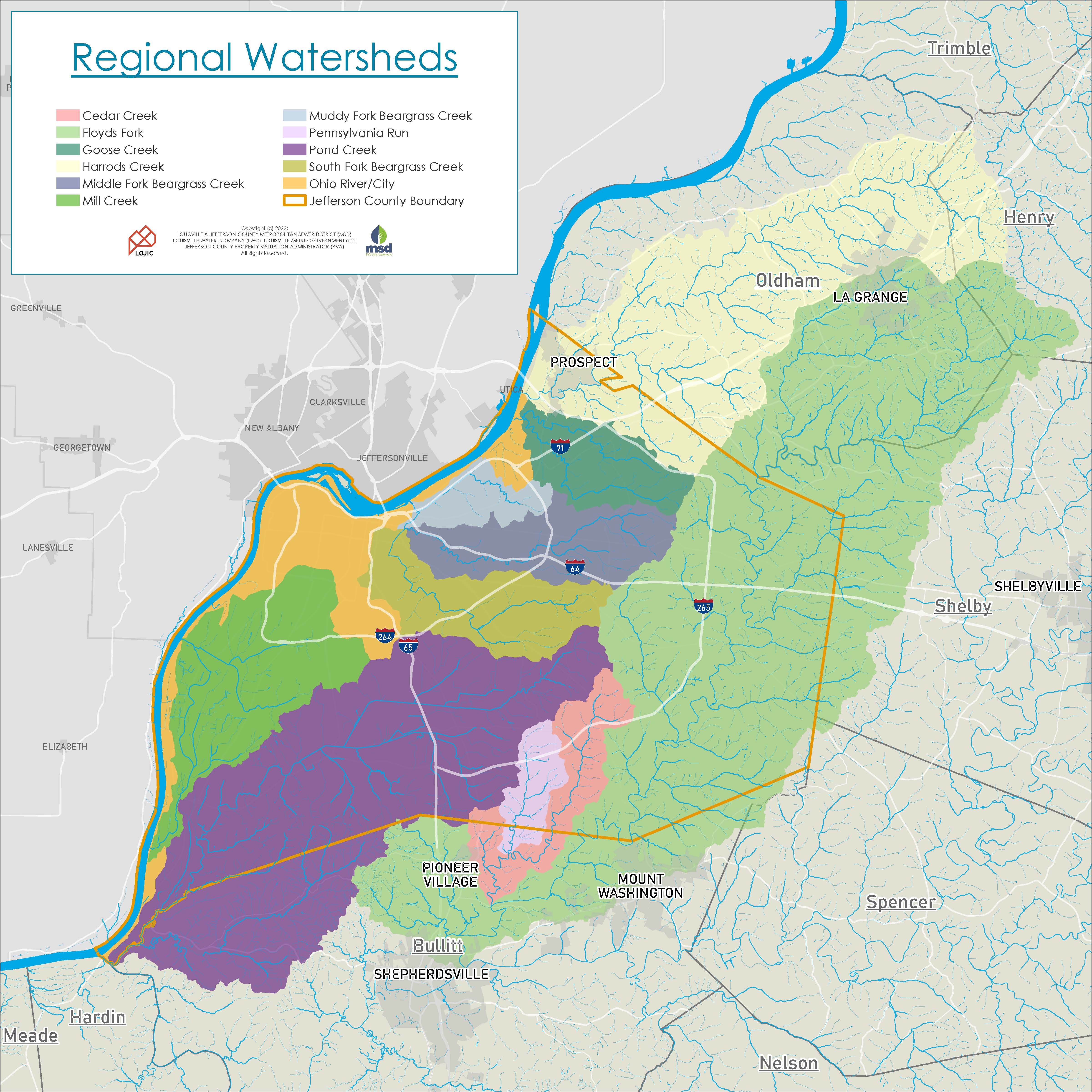 Map of regional Watersheds in Jefferson and surrounding counties