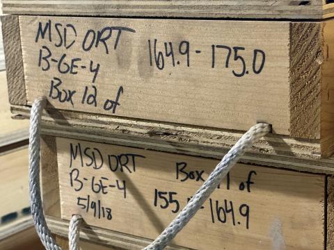 Labeled core sample boxes